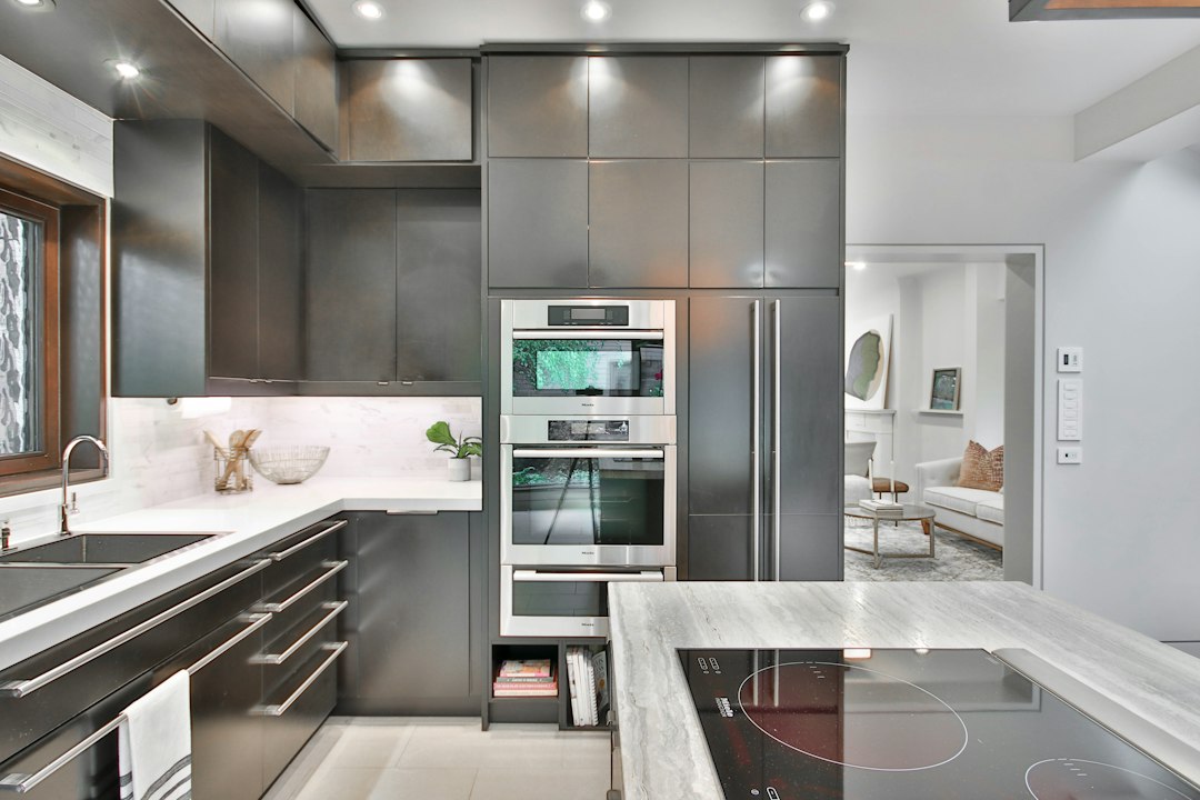Modern kitchen with stainless steel appliances